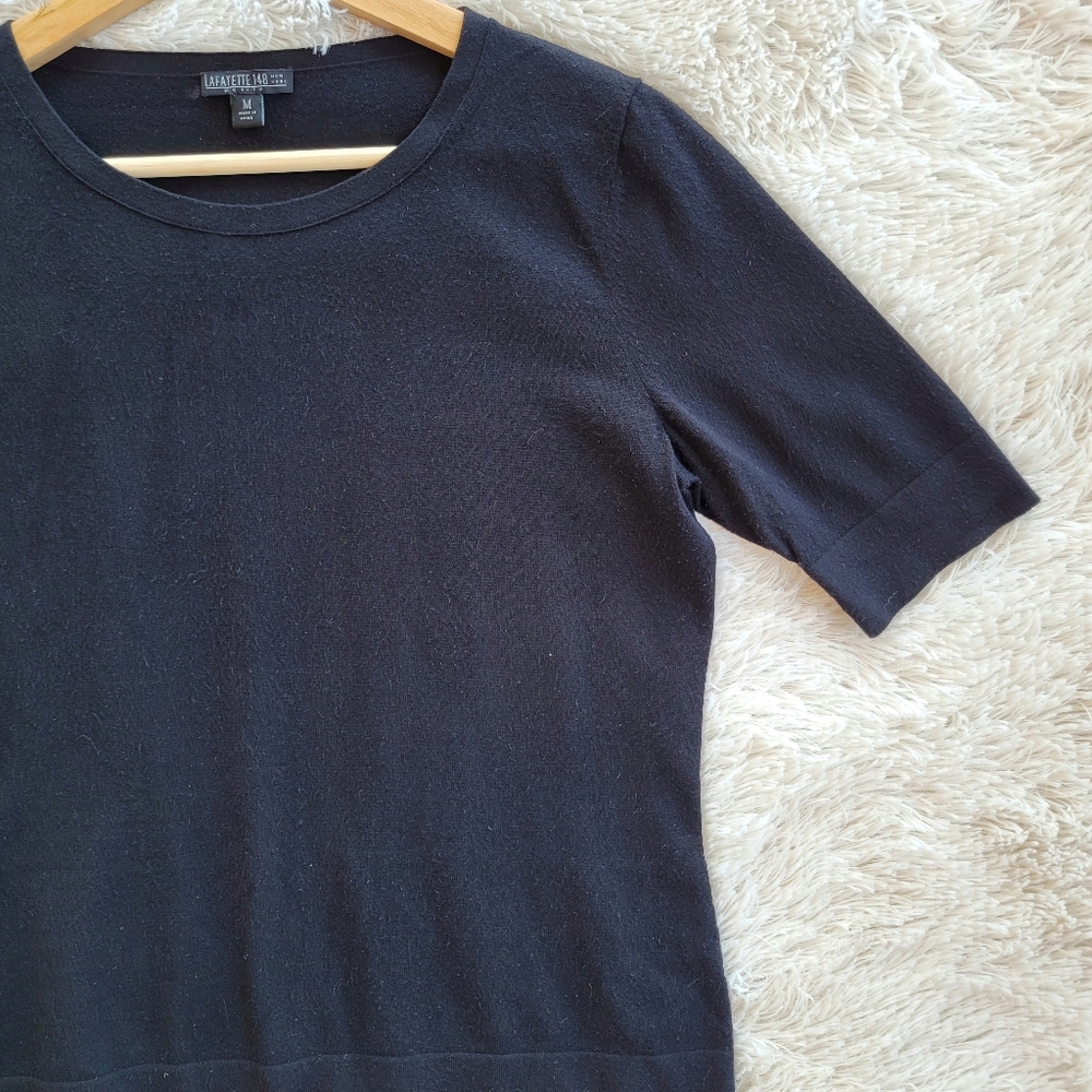 Lafayette 148 Basic Black Knit Short Sleeve Top - Picture 2 of 5